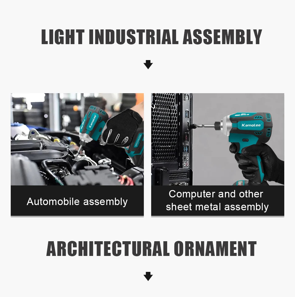 Kamolee 588Nm Cordless Electric Impact Brushless Wrench 5 Speed Screwdriver Power Tool 1/4" with 3 LED Light for 18V 21V Battery