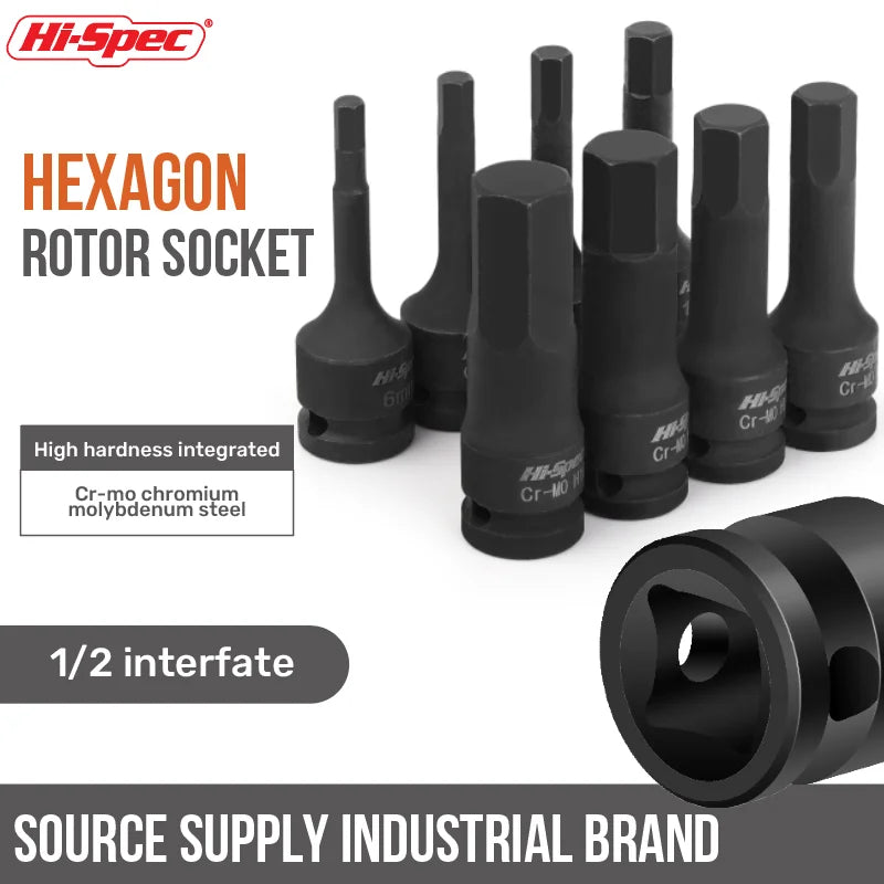 Hi-Spec 1/2 Impact Screwdriver Hex Bit Socket Heavy Duty Electric Wrench Drill Adapter H5 to H19 Cr-Mo Hand Tool for Auto Repair