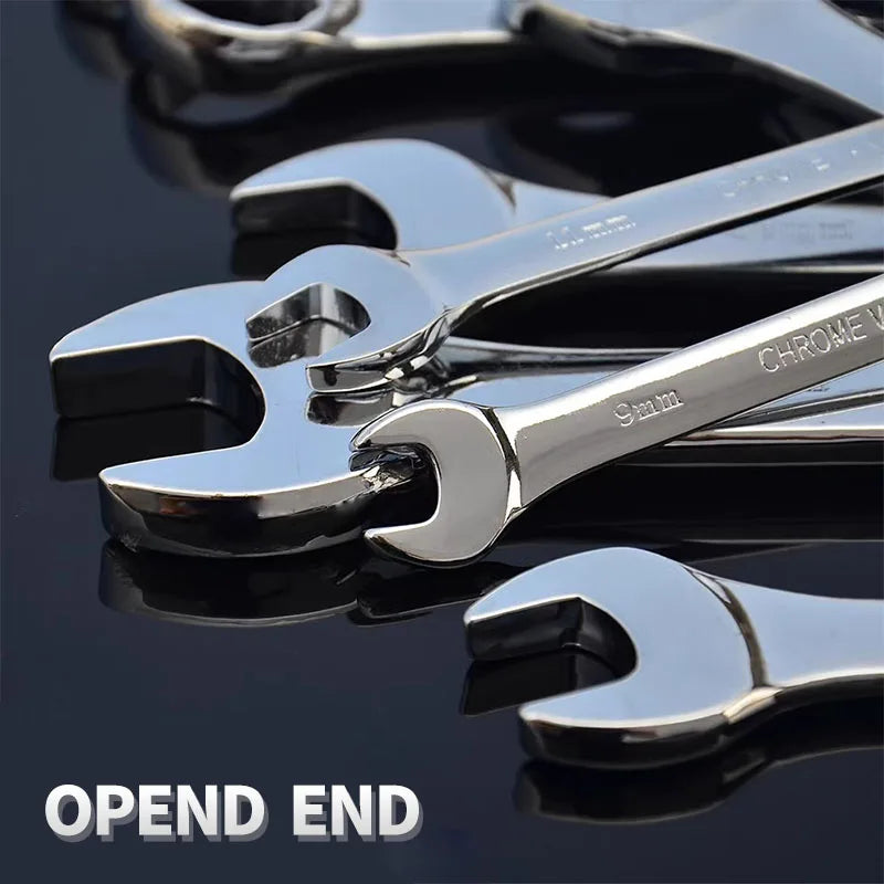 chrome vanadium  ring gear ratchet wrench reversible 6-8-10-12-13-14-17-18-19-21-22-24-30-32mm ratchet combination spanner set