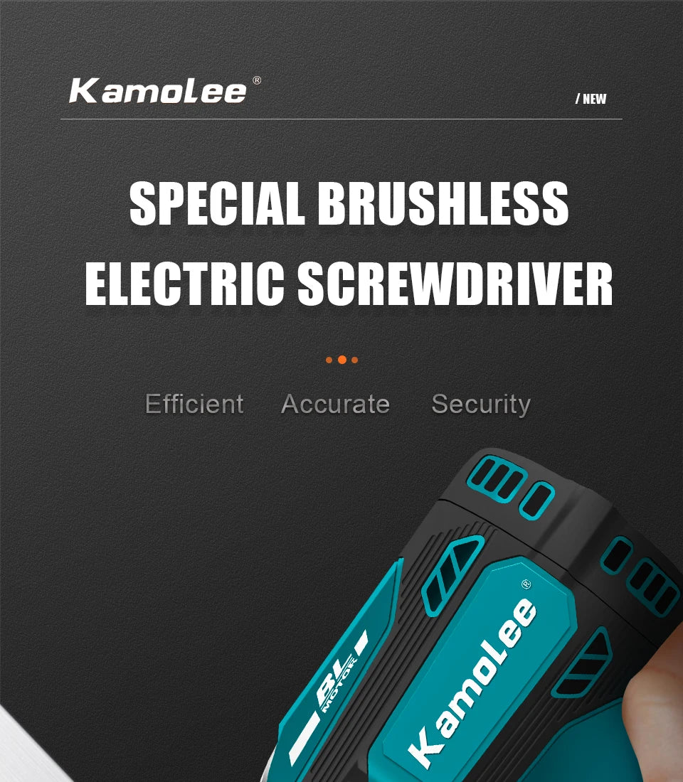 Kamolee 588Nm Cordless Electric Impact Brushless Wrench 5 Speed Screwdriver Power Tool 1/4" with 3 LED Light for 18V 21V Battery