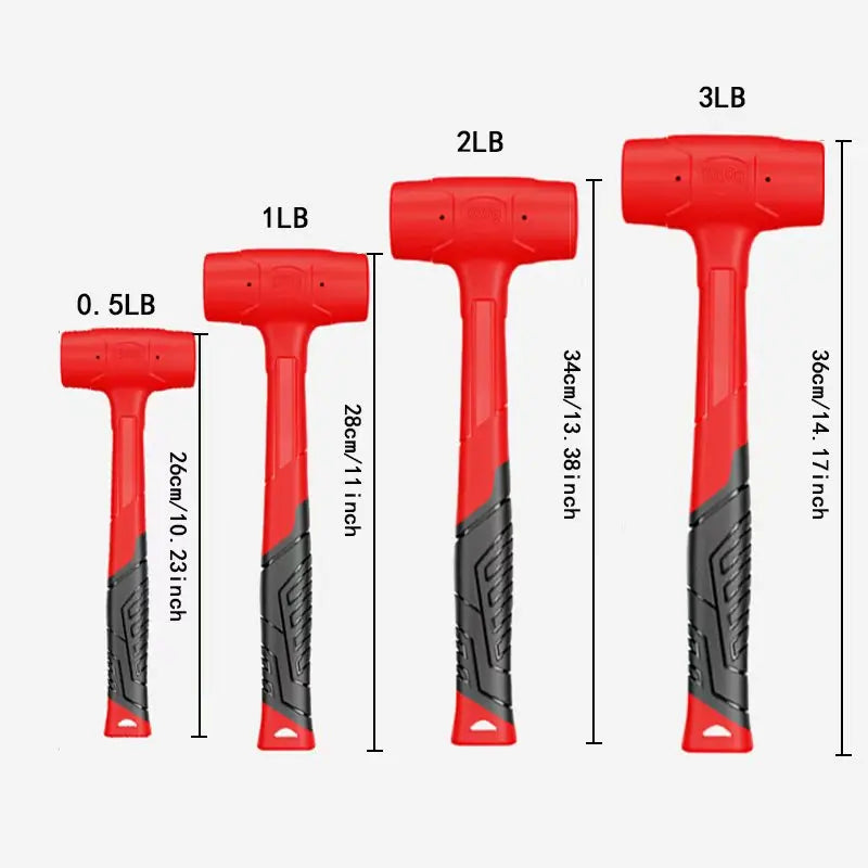 Double-sided rubber hammer, heavy-duty rubber hammer, with insulated handle and non-slip grip, non-elastic mounting hammer.