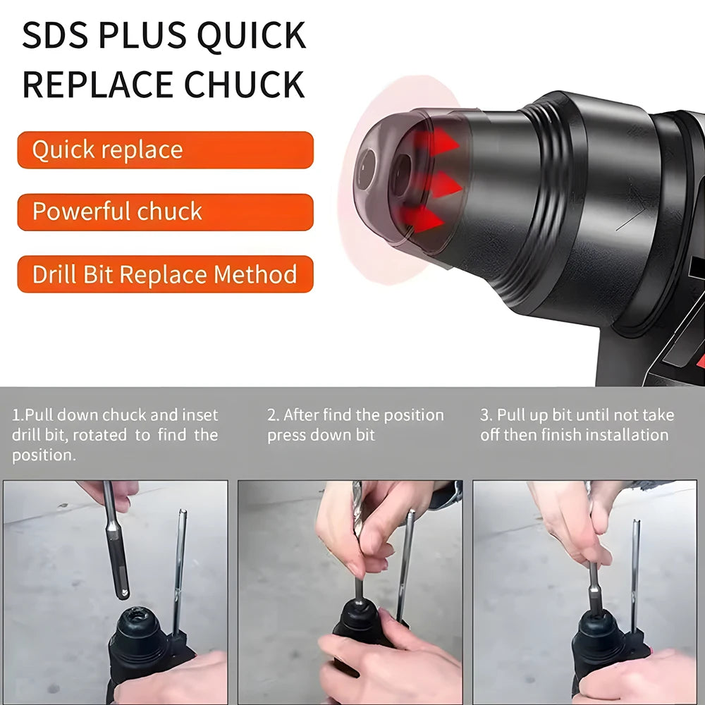 26mm Brushless Electric Hammer Drill Cordless Impact Drill Power Tools For Makita 21V Battery Multifunctional Rotary Hammer
