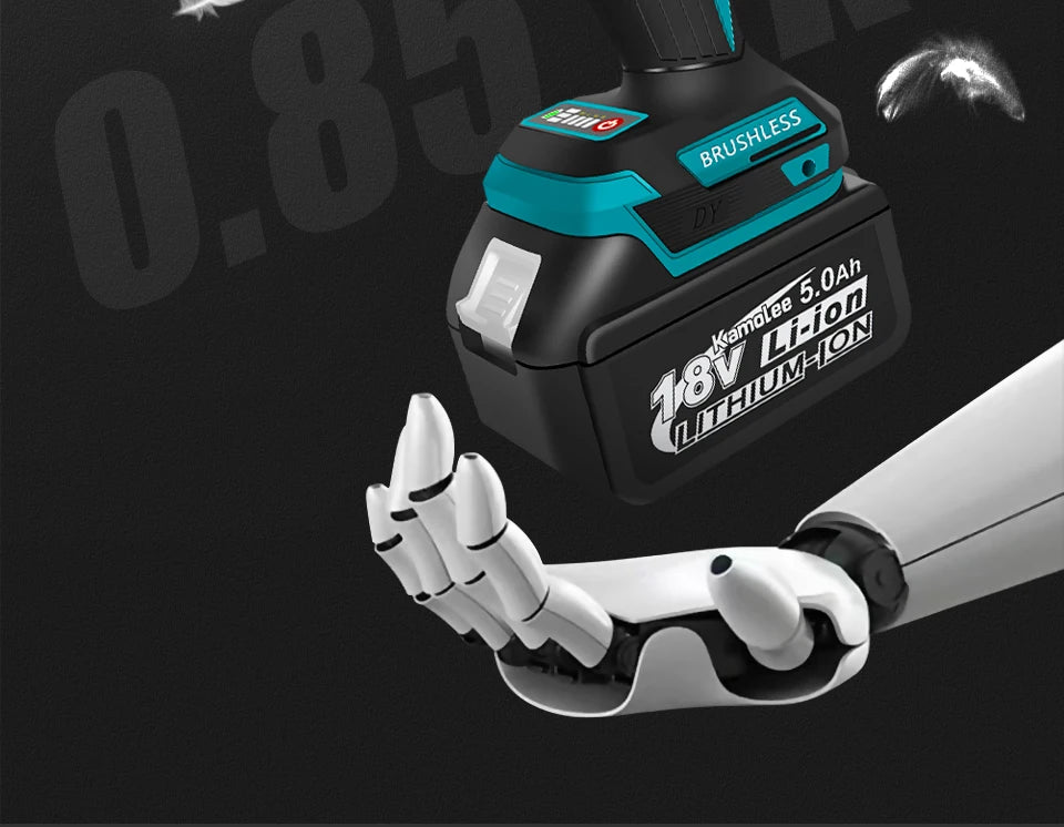 Kamolee 588Nm Cordless Electric Impact Brushless Wrench 5 Speed Screwdriver Power Tool 1/4" with 3 LED Light for 18V 21V Battery