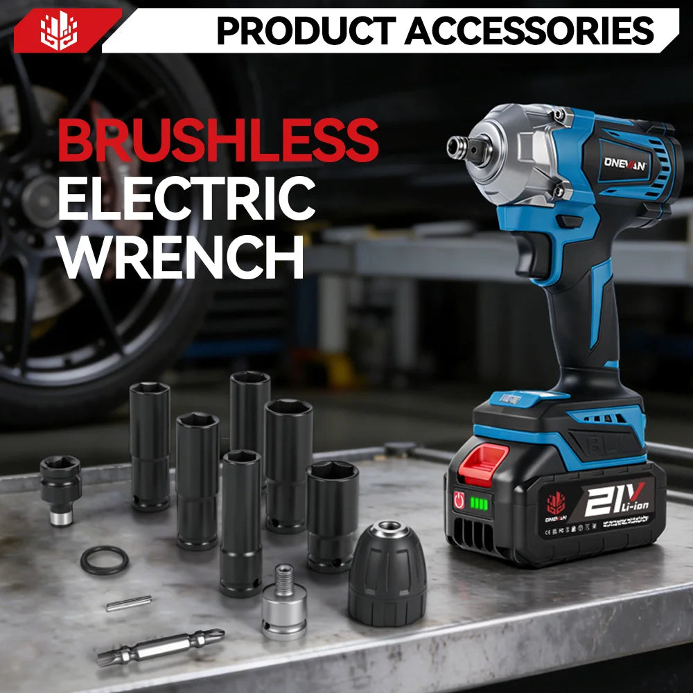 ONEVAN 1200N.M Brushless Electric Impact Wrench 1/2inch Cordless Torque Wrench Screwdriver Power Tool For Makita 18V Battery Pin