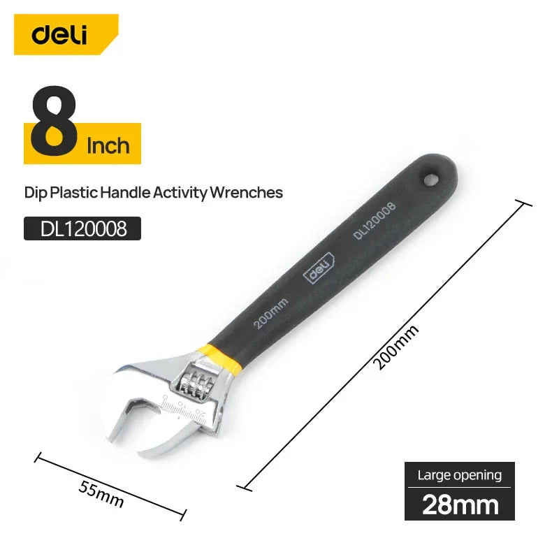 Deli Adjustable Wrench Car Bicycle Wrenchs Dip Plastic Carbon Steel Universal Spanner Mechanical Workshop Hand Repair Tools