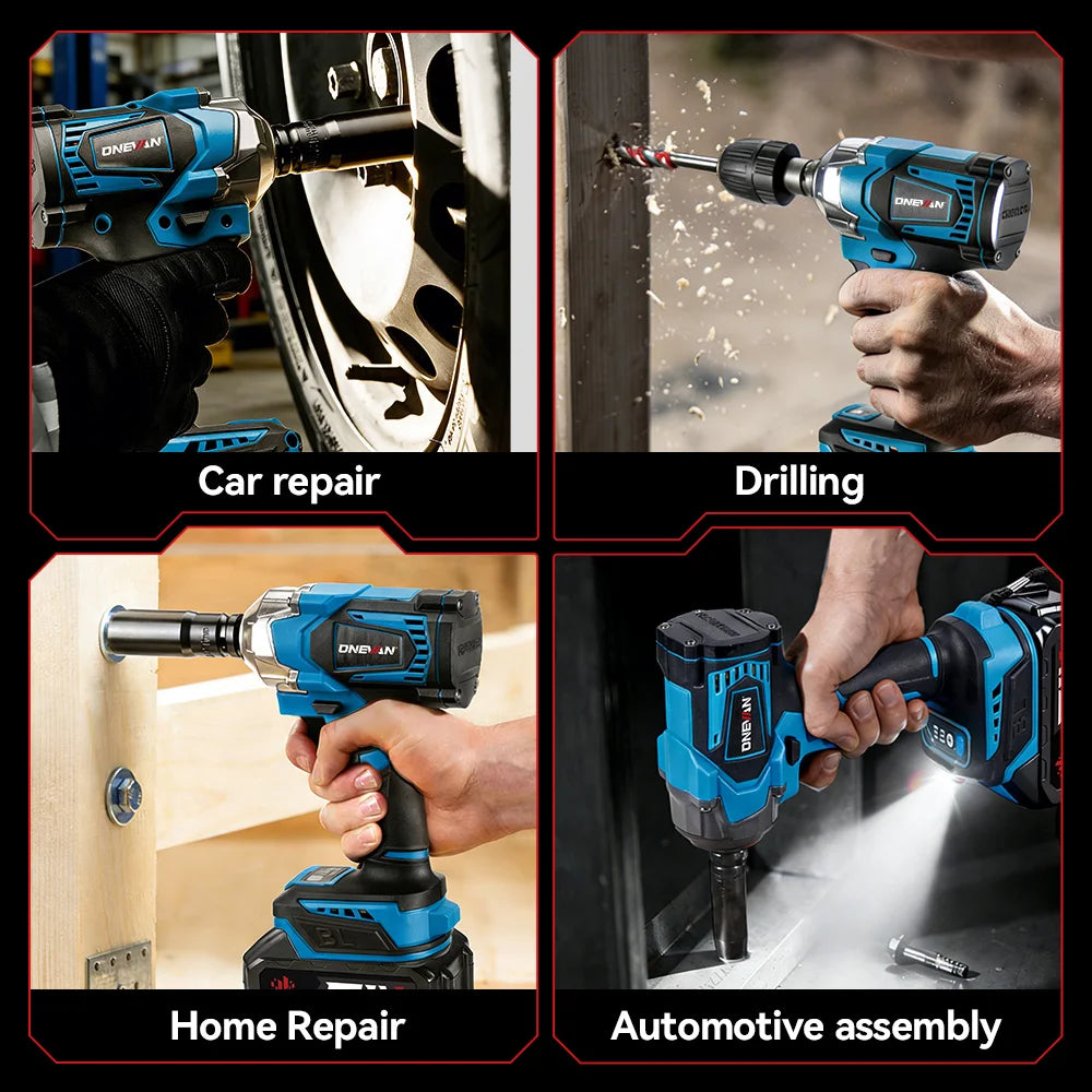 ONEVAN 1200N.M Brushless Electric Impact Wrench 1/2inch Cordless Torque Wrench Screwdriver Power Tool For Makita 18V Battery Pin