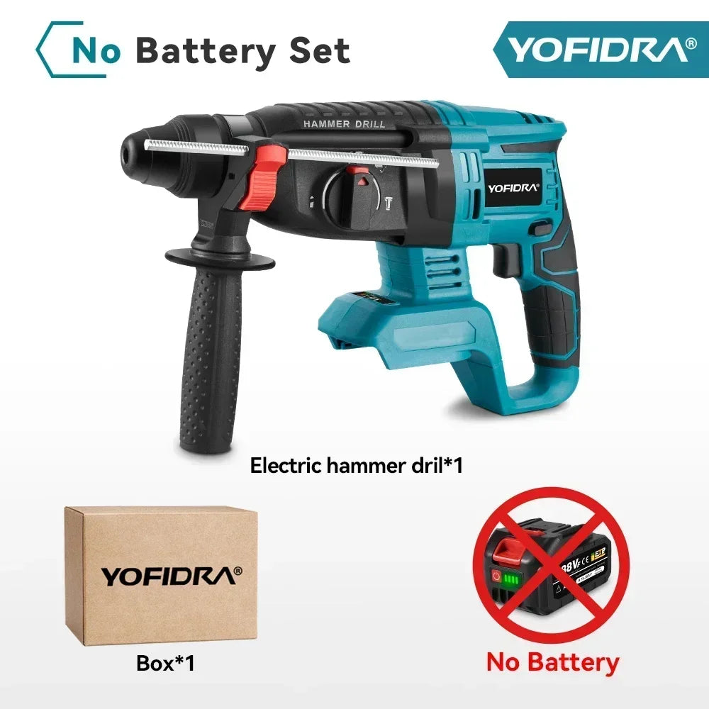 YOFIDRA 26MM Brushless Electric Hammer Drill 1680W Cordless Multifunctional Rotary Hammer Drill Tool For Makita 18V Battery Pin
