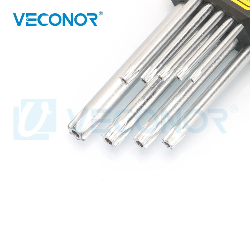 9 Pcs Set Durable Metric Torx Chrome Vanadium Key Star Wrench Tool Screwdriver T10 T15 T20 T25 T27 T30 T40 T45 T50