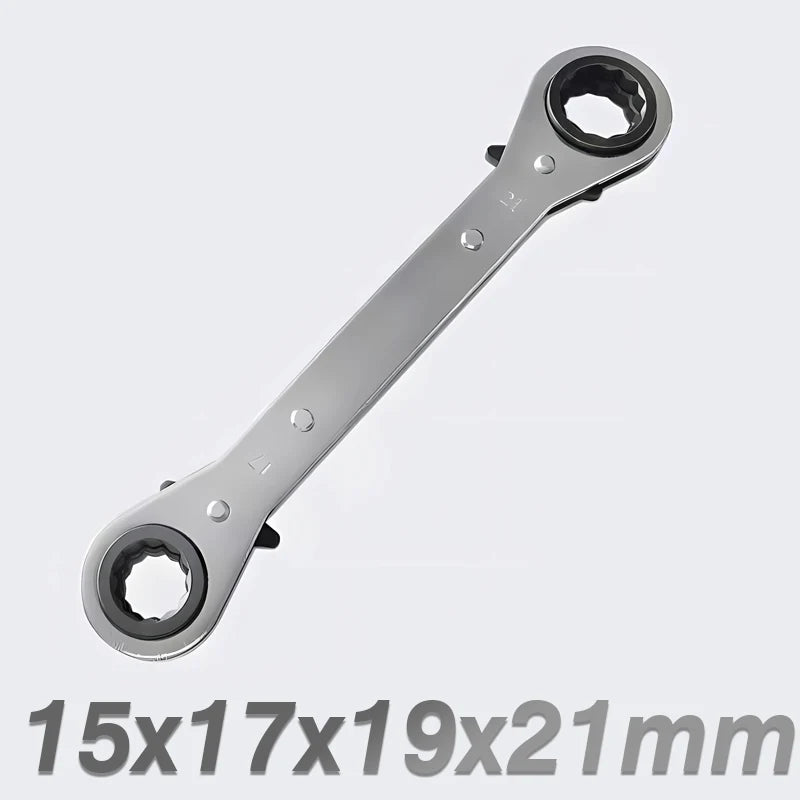 4-in-1 Wrench Double Head Ring Ratchet Wrench 6/8/9/10/11/12/13/14/15/16/17/18/19/21mm Chrome Vanadium Steel Ratchet Spanner Set