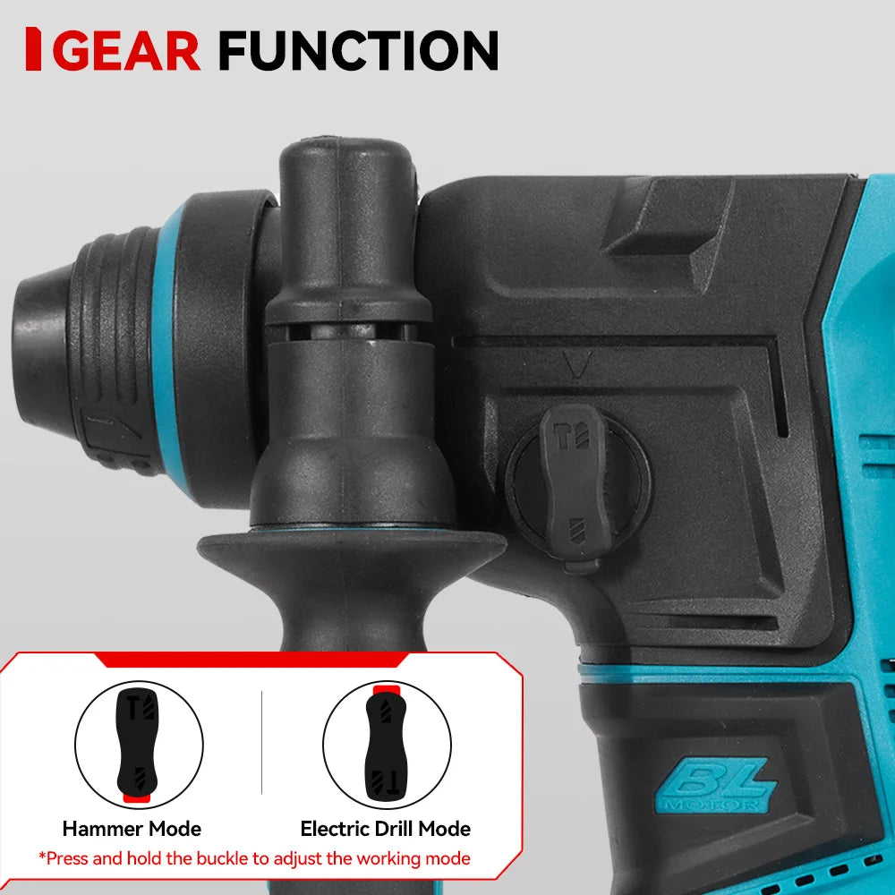 ONEVAN 27MM Brushless Electric Hammer Impact Drill Cordless Multifunction Rotary Hammer Power Tool For Makita 18V Battery Pin