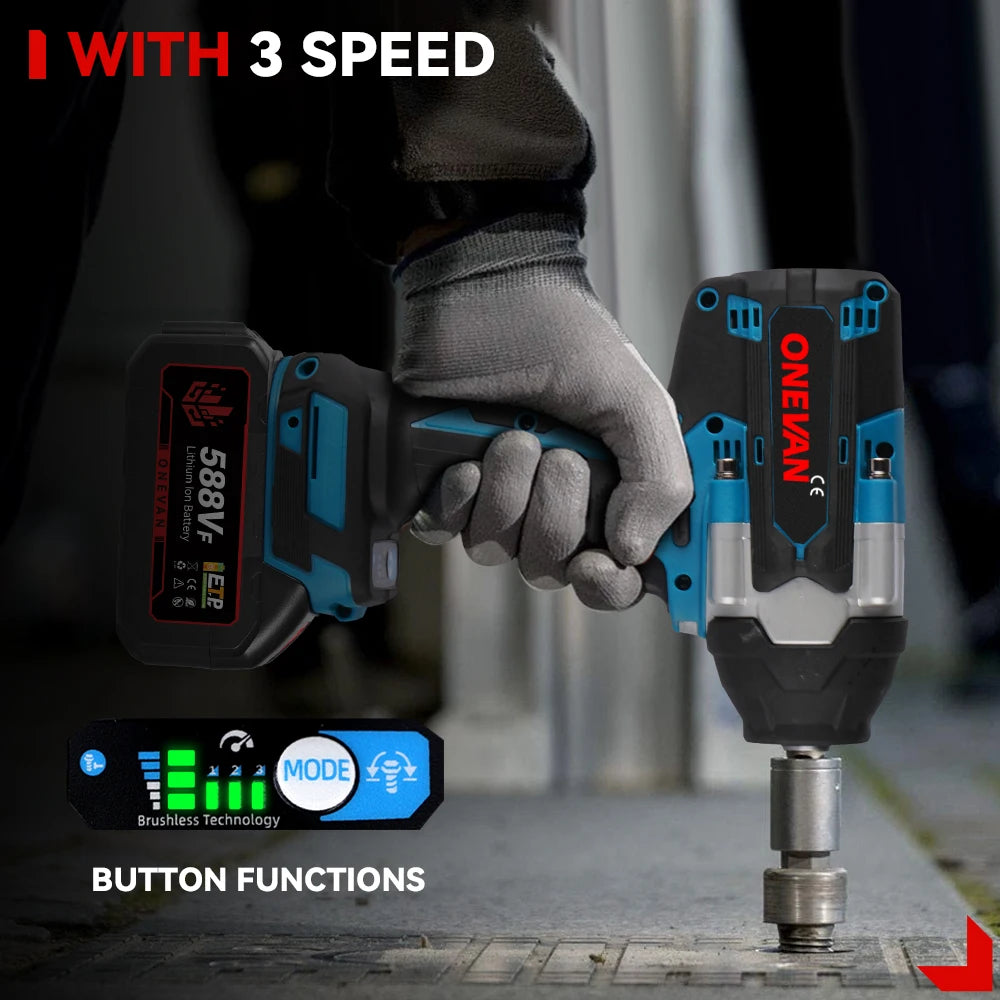 ONEVAN High Torque Cordless Brushless Electric Impact Wrench 1800N.M 1/2" Drill Screwdrivers Power Tools For Makita Battery Pin