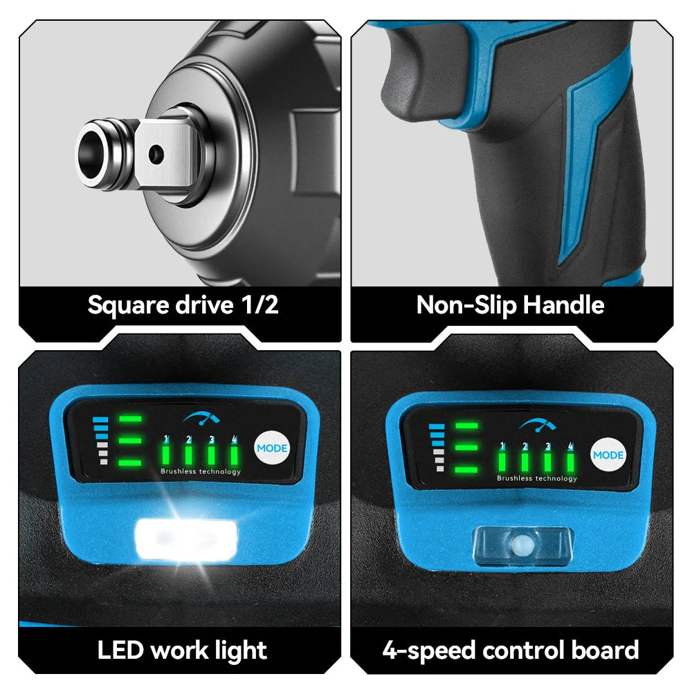 ONEVAN 1200N.M Brushless Electric Impact Wrench 1/2inch Cordless Torque Wrench Screwdriver Power Tool For Makita 18V Battery Pin