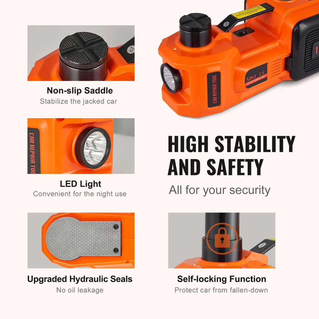 SucceBuy 5T Electric Car Jack Hydraulic Car Jack with Built-in Inflatable Pump and LED Light Car Jack SUV MPV Truck Change Tire