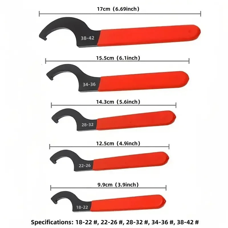 5pcs Hook Wrenches Tools Set C-Shape Spanner Anti Slip Half Moon Wrench Motorcycle Car Repair Shock Djustment Spanner Hand Tool