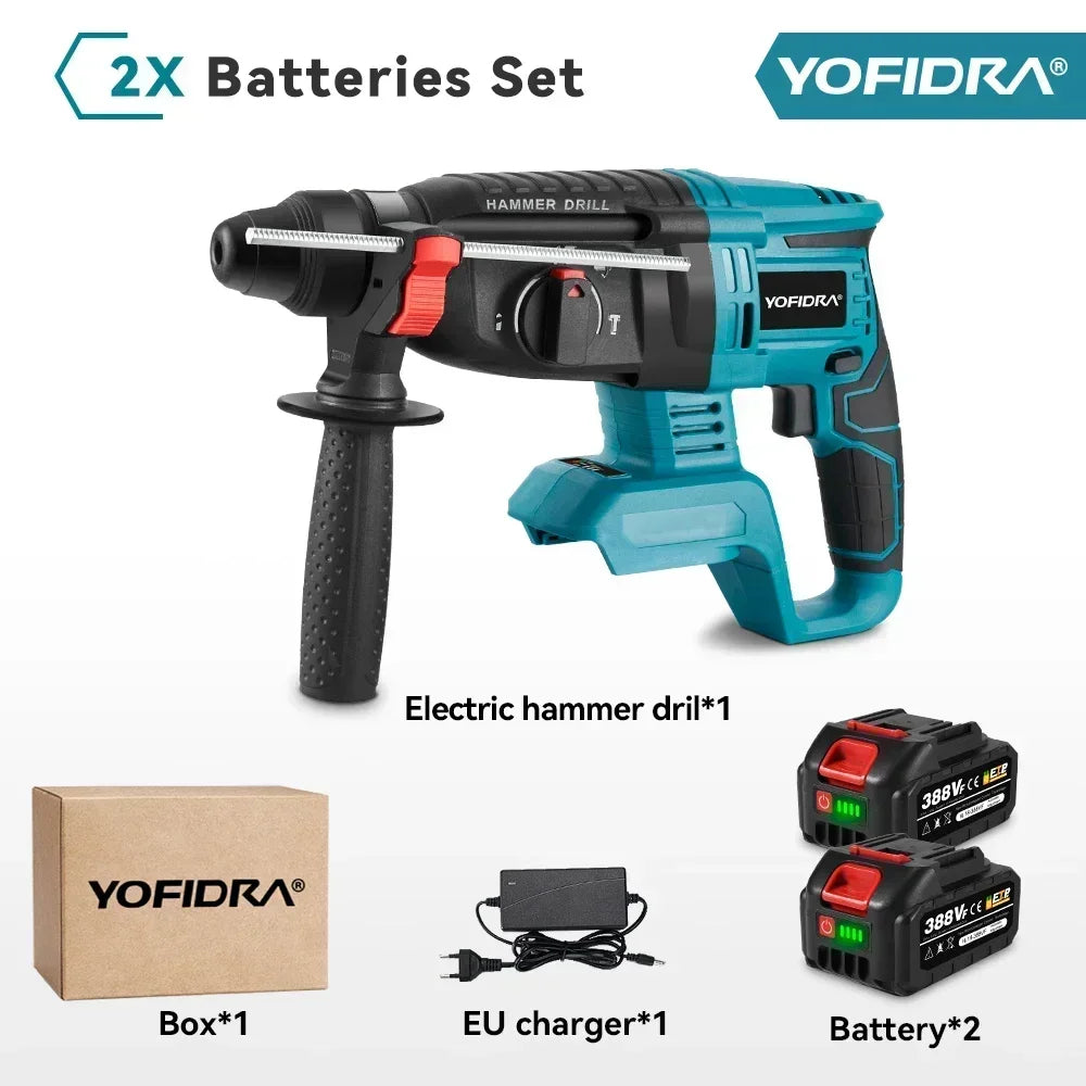 YOFIDRA 26MM Brushless Electric Hammer Drill 1680W Cordless Multifunctional Rotary Hammer Drill Tool For Makita 18V Battery Pin