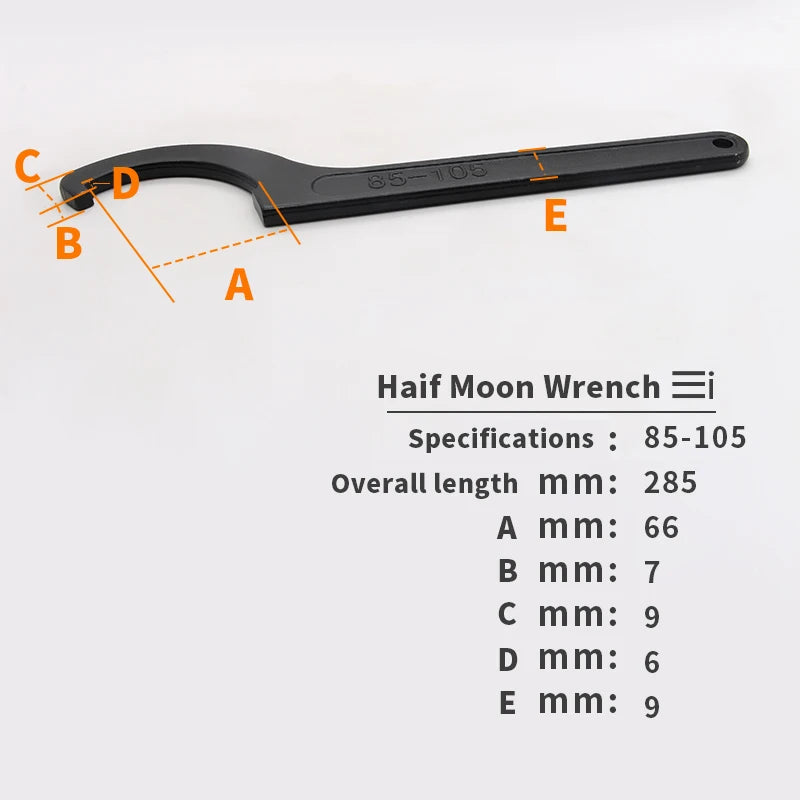 1pcs Round Nut Hook Spanner Mill Holder Half Moon Wrench 22-26 34-36 38-42 45-52 55-62 85-105 90-95 165-170