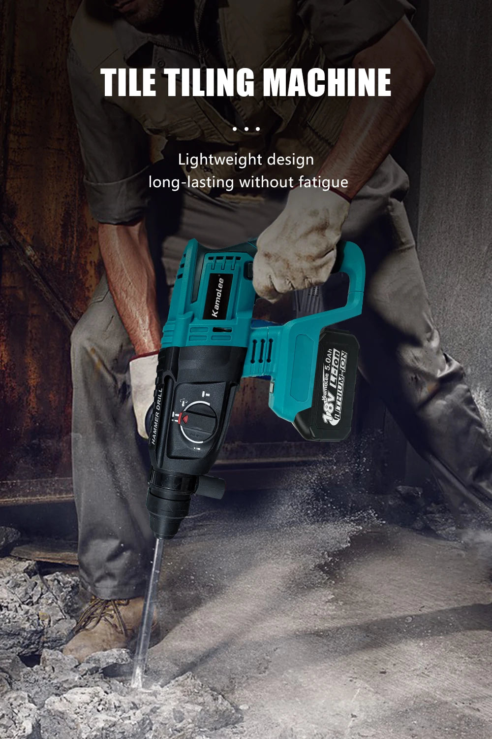 Kamolee 2000W 10600IPM Brushless Cordless Rotary Hammer Drill Rechargeable Electric Hammer Impact Drill