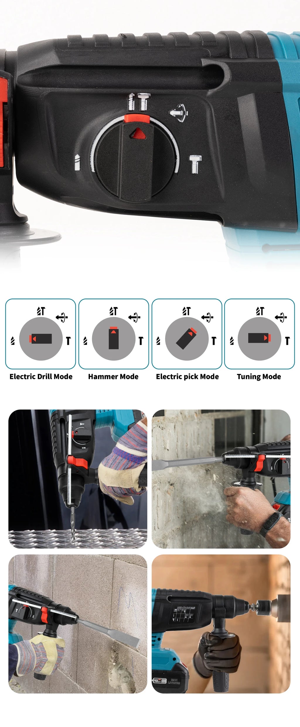 26mm Brushless Electric Hammer Drill Multifunctional Rotary Hammer Drill Cordless Impact Drill Tool For Makita 18V Battery Pin