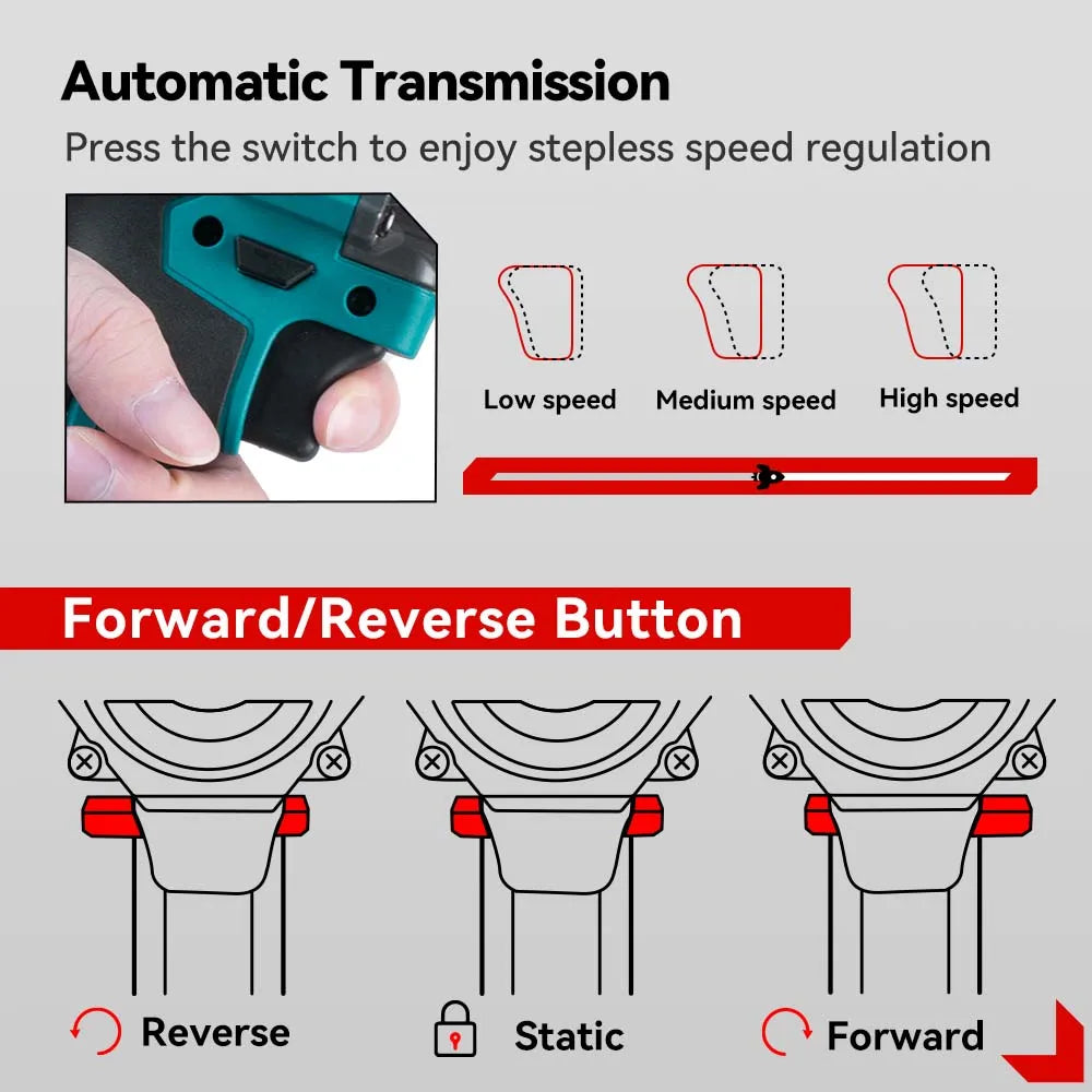ONEVAN 1200N.M Brushless Electric Impact Wrench 3 Funtion 1/2" Cordless Portable Screwdriver Drill Tools For Makita Battery Pin