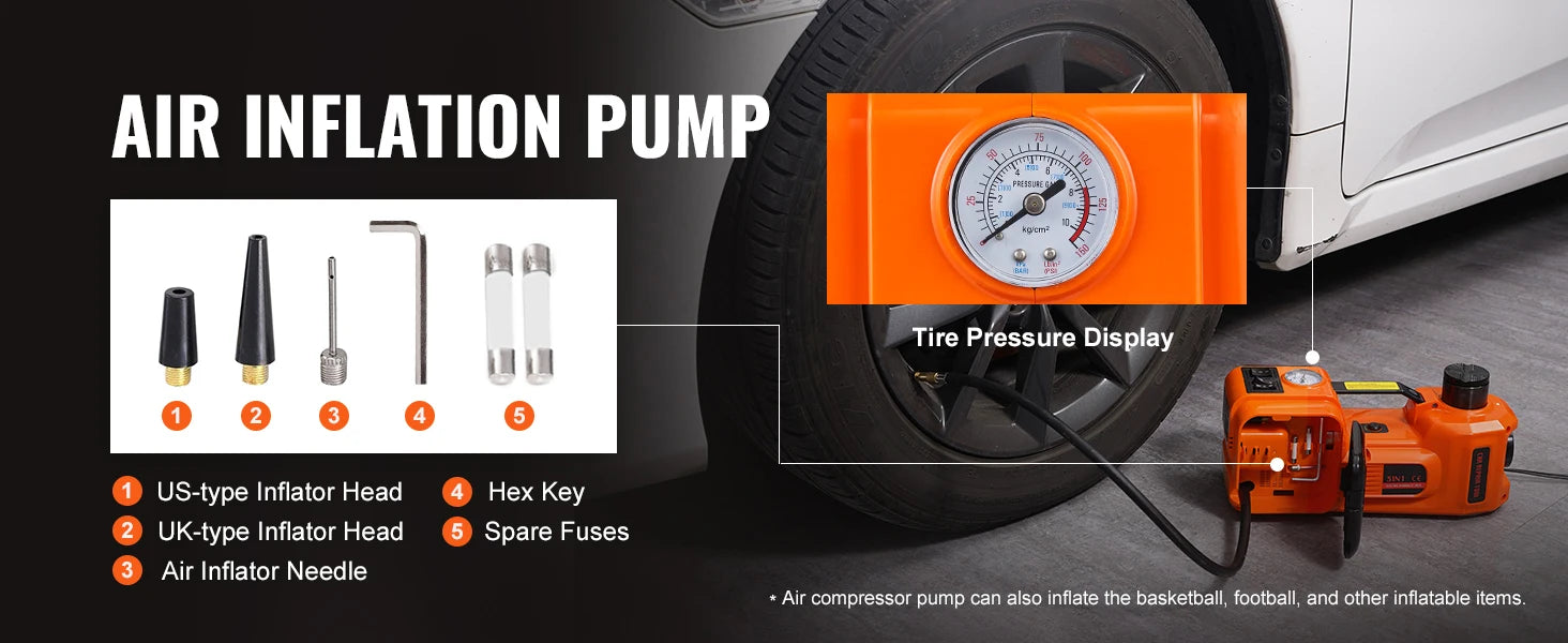 SucceBuy 5T Electric Car Jack Hydraulic Car Jack with Built-in Inflatable Pump and LED Light Car Jack SUV MPV Truck Change Tire