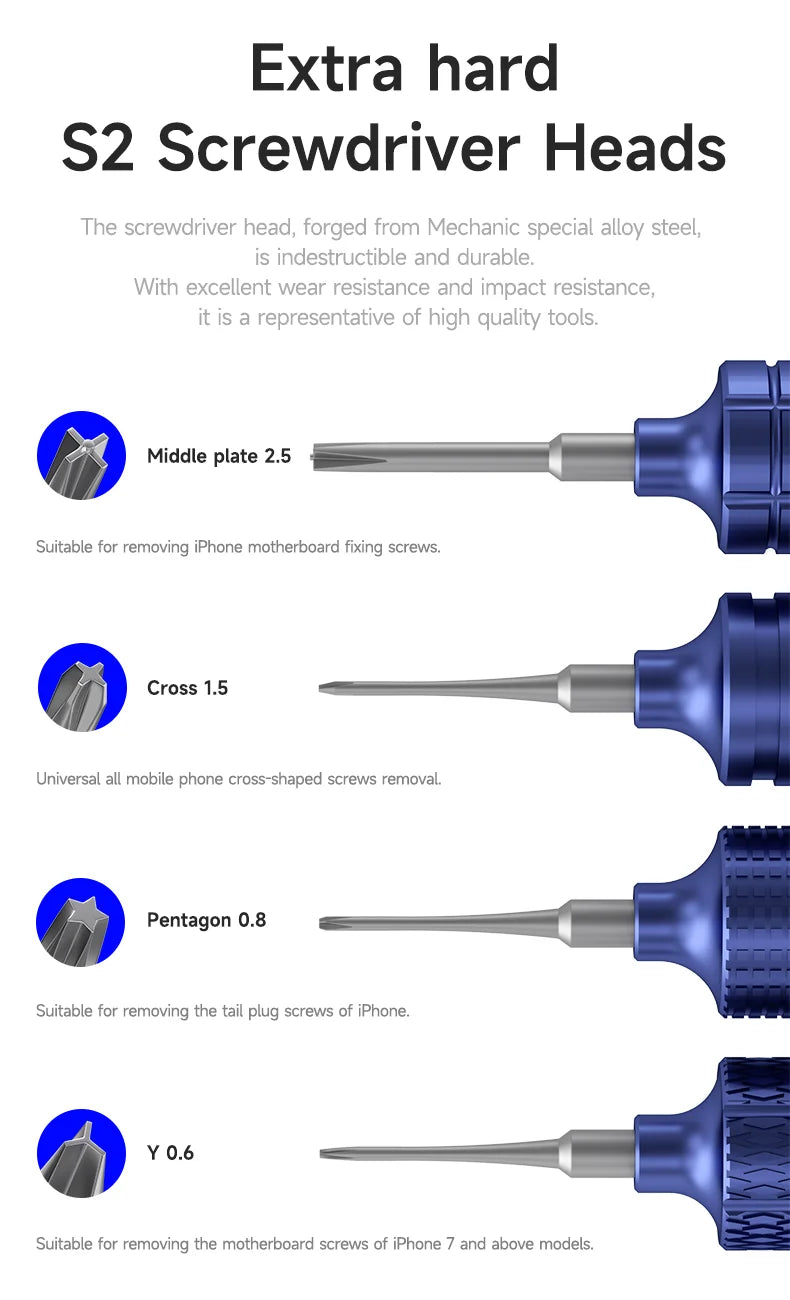 Mechanic Blue Armor 4in1 High Hardness Precision Screwdriver Plum blossom cross for IPhone bottom Internal disassembly tools