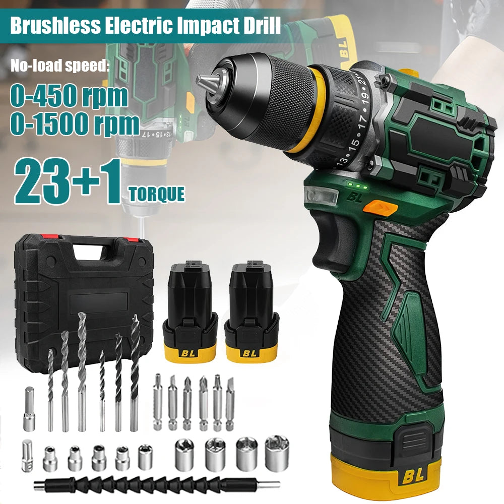 2in1 Cordless Electric Screwdriver Drill Brushless Motor 45/55Nm Torque Stepless Speed Regulation Handheld Lithium Driver Drill