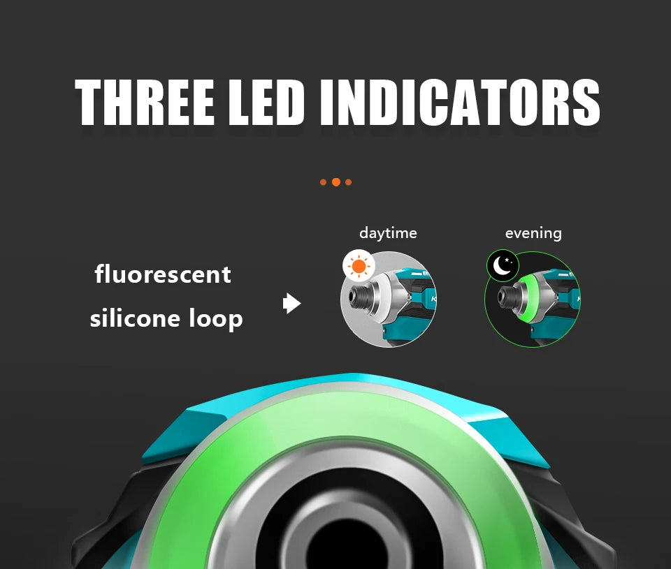 Kamolee 588Nm Cordless Electric Impact Brushless Wrench 5 Speed Screwdriver Power Tool 1/4" with 3 LED Light for 18V 21V Battery