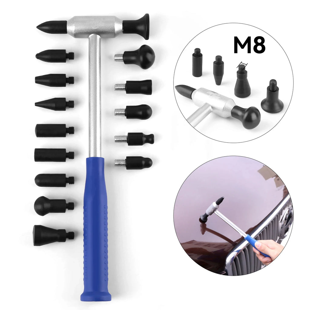 PDR Tool Dent Repair Hammer Set 15 Interchangeable Heads for Precise Removal of Small Hail Damage Rustproof Aluminum Alloy