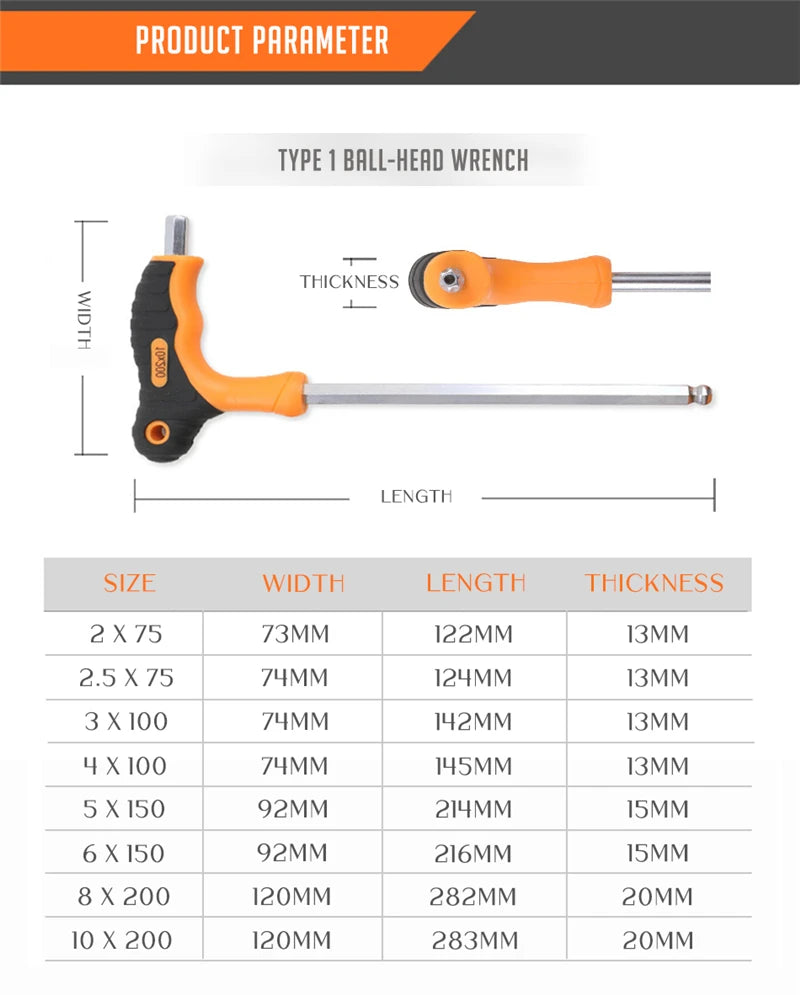 Professional Color Coded Long Hex Key Set,10 Piece Metric Allen Key Set,Easily Access Hard-to-Reach Spots, Includes Storage Case