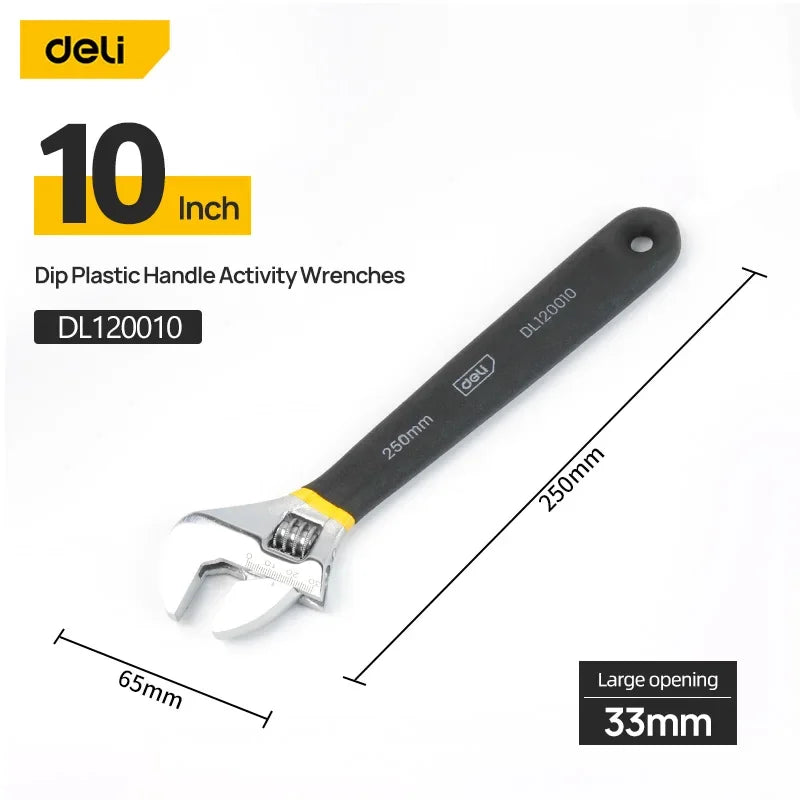 Deli Adjustable Wrench Car Bicycle Wrenchs Dip Plastic Carbon Steel Universal Spanner Mechanical Workshop Hand Repair Tools