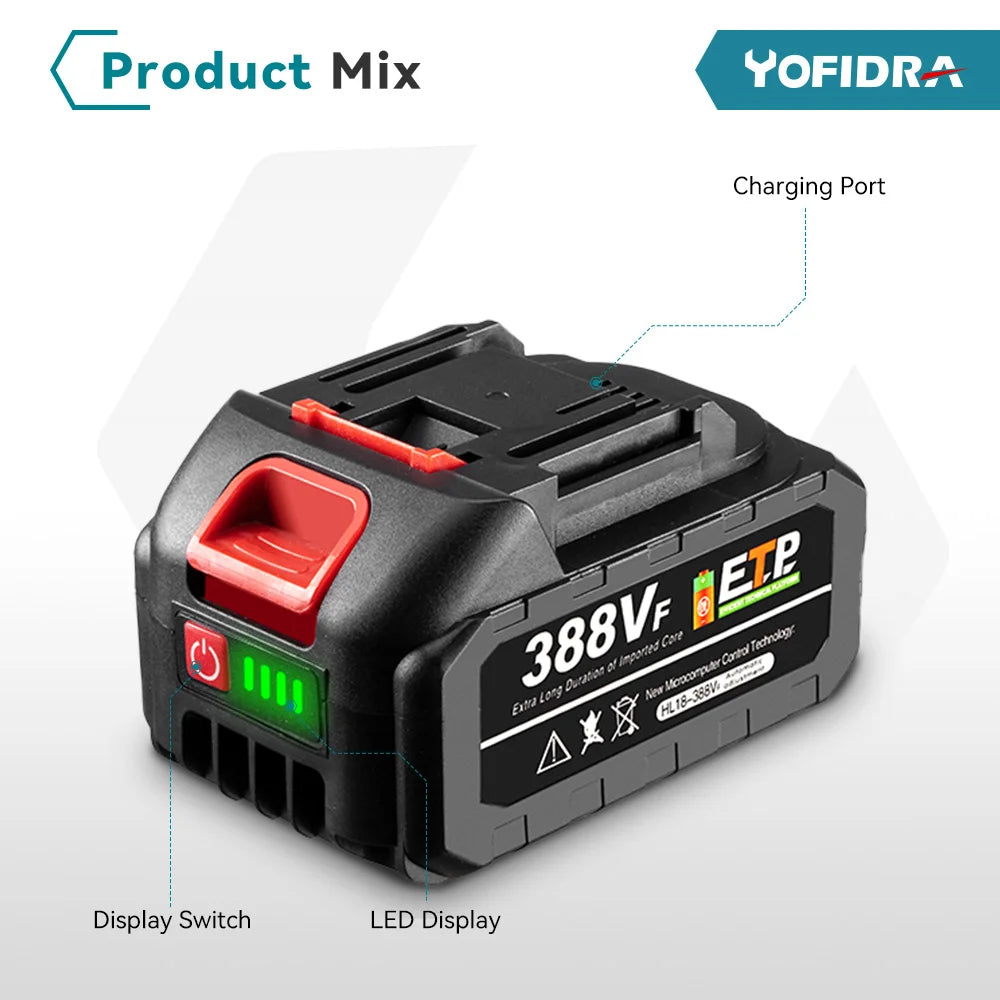 YOFIDRA 26MM Brushless Electric Hammer Drill 1680W Cordless Multifunctional Rotary Hammer Drill Tool For Makita 18V Battery Pin