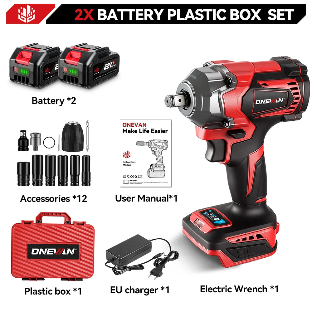 ONEVAN 1200N.M Brushless Electric Impact Wrench 1/2 inch Cordless Screwdriver Wrench Power Tool For Makita 18V Battery Pin