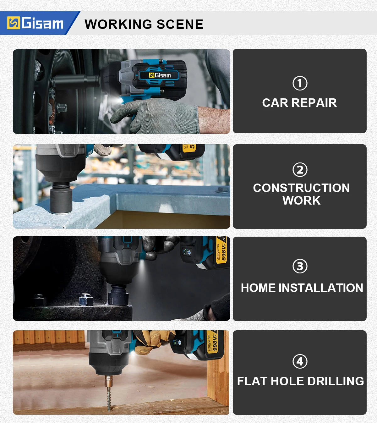 Gisam 2800N.M Brushless Electric Wrench 1/2 Inch Impact Wrench Electirc Screwdriver Drill Compatible with Makita 18V Battery Pin