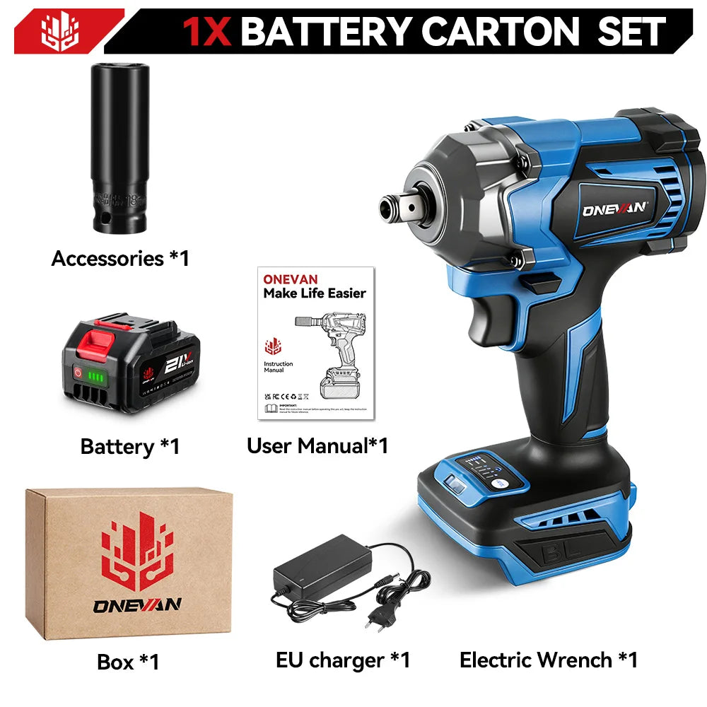 ONEVAN 1200N.M Brushless Electric Impact Wrench 1/2inch Cordless Torque Wrench Screwdriver Power Tool For Makita 18V Battery Pin