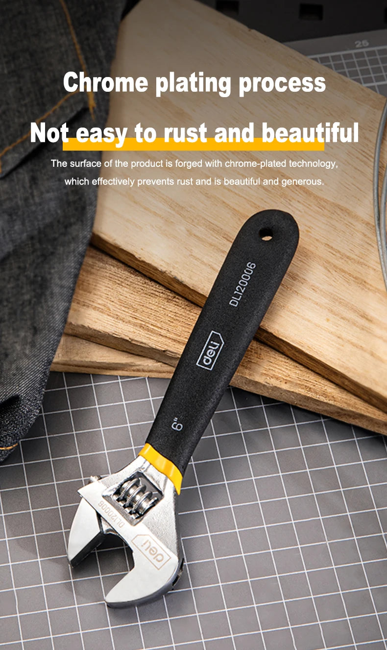 Deli Adjustable Spanner PVC Coated Handle Stainless Steel Universal Spanner Hand Tool 6 8 Inch Household Multifunctional  Wrench