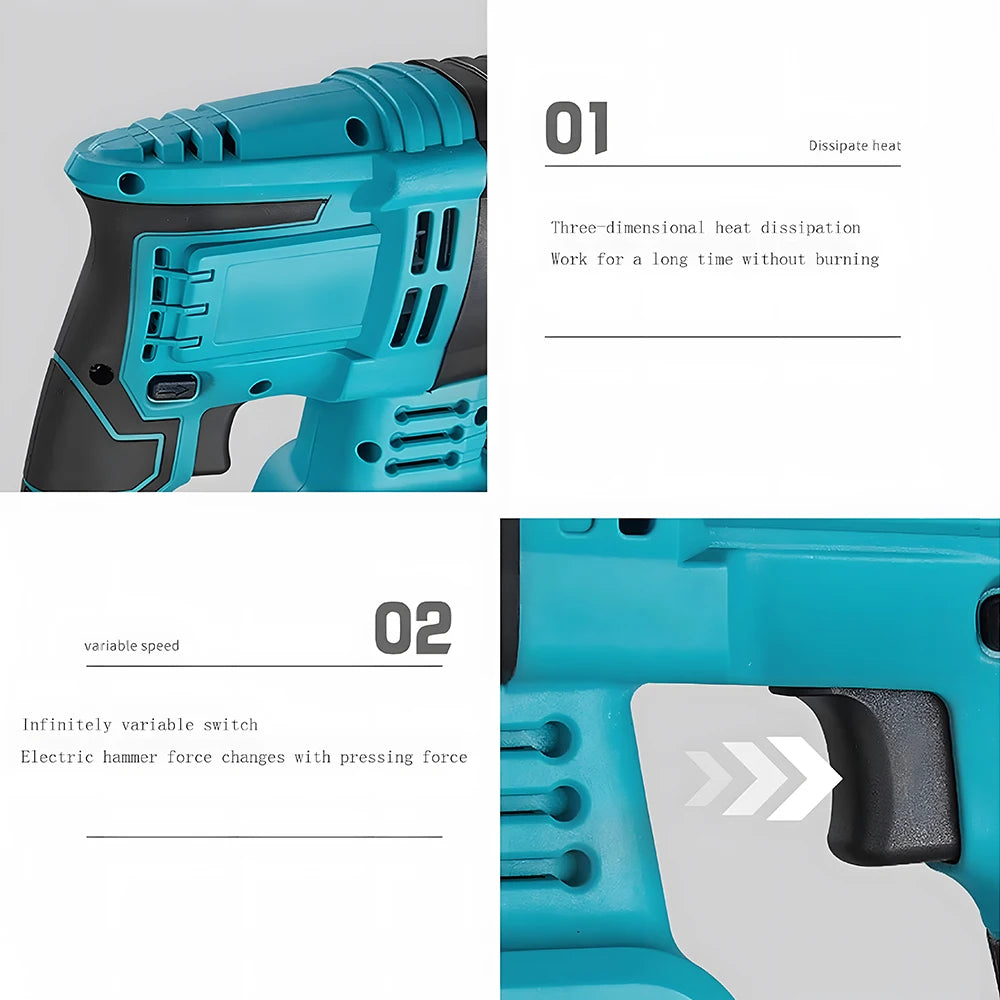 26mm Brushless Electric Hammer Drill Cordless Impact Drill Power Tools For Makita 21V Battery Multifunctional Rotary Hammer