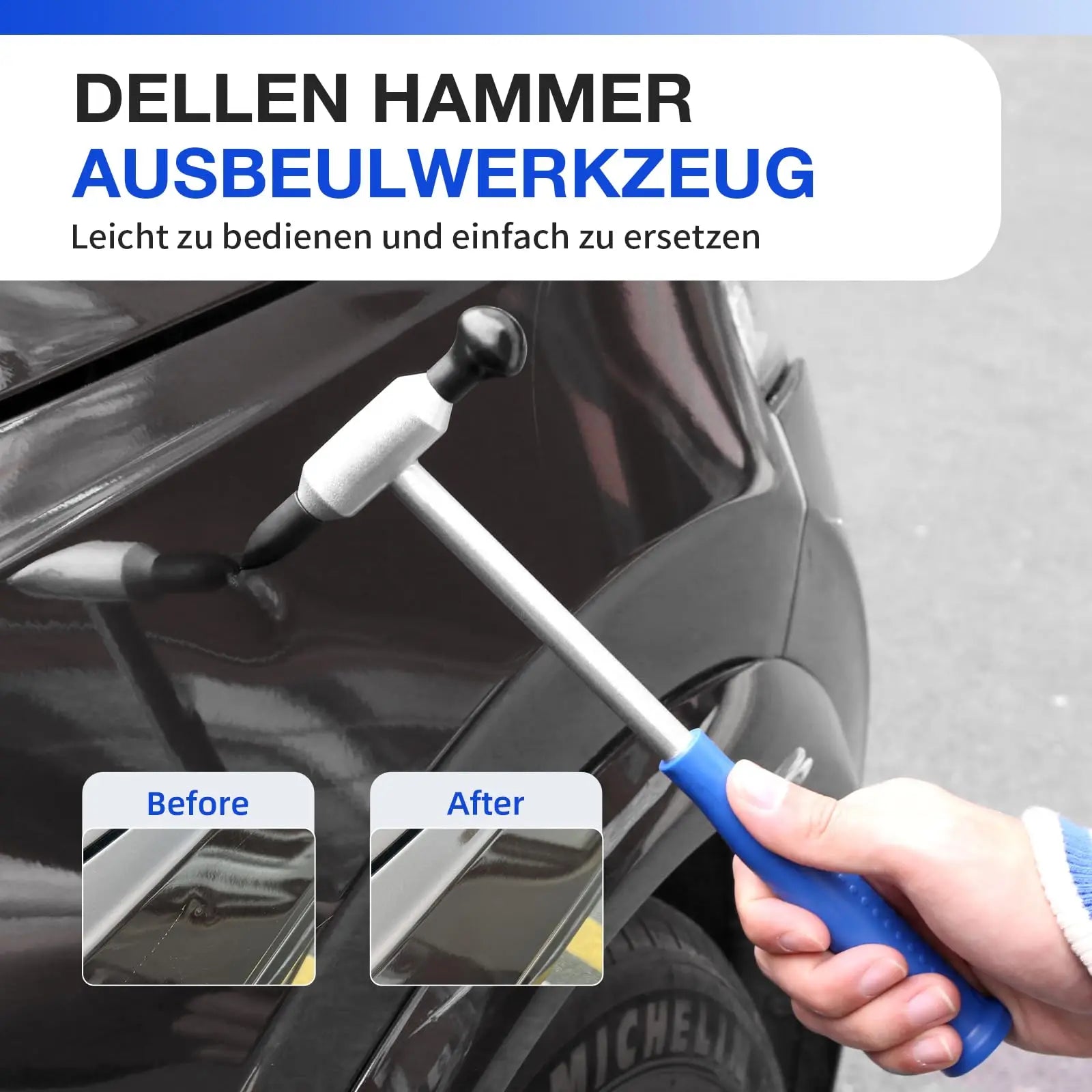PDR Tool Dent Repair Hammer Set 15 Interchangeable Heads for Precise Removal of Small Hail Damage Rustproof Aluminum Alloy