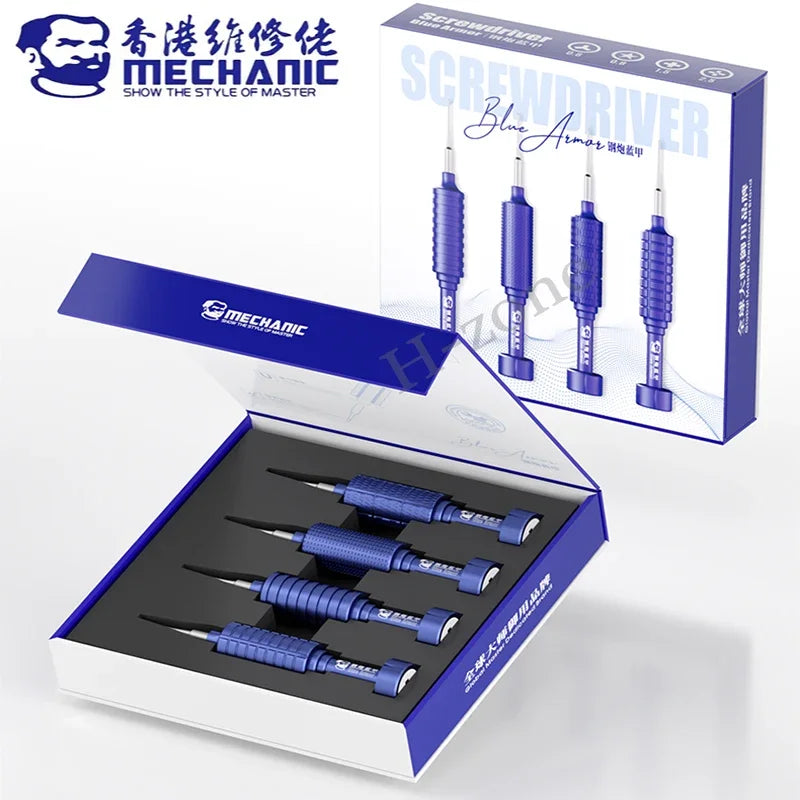 Mechanic Blue Armor 4in1 High Hardness Precision Screwdriver Plum blossom cross for IPhone bottom Internal disassembly tools