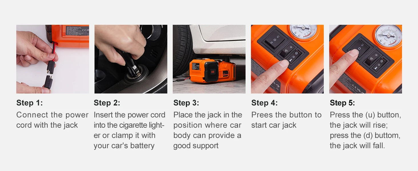 SucceBuy 5T Electric Car Jack Hydraulic Car Jack with Built-in Inflatable Pump and LED Light Car Jack SUV MPV Truck Change Tire