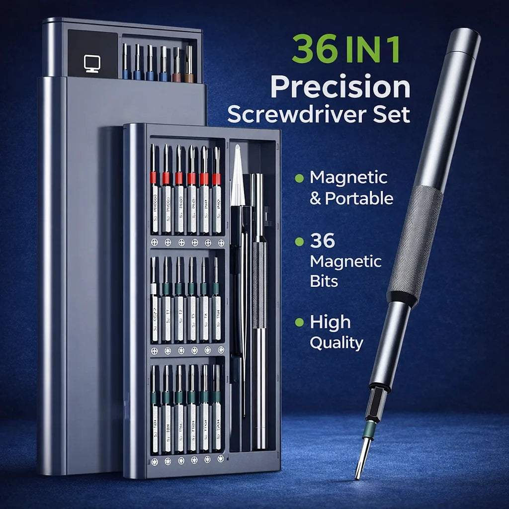 Precision Screwdriver Set, Screwdriver Kit with 36 Long S2 Bits, Magnetic Repair Tool for Glasses, Watches, PC, Computer, Camera
