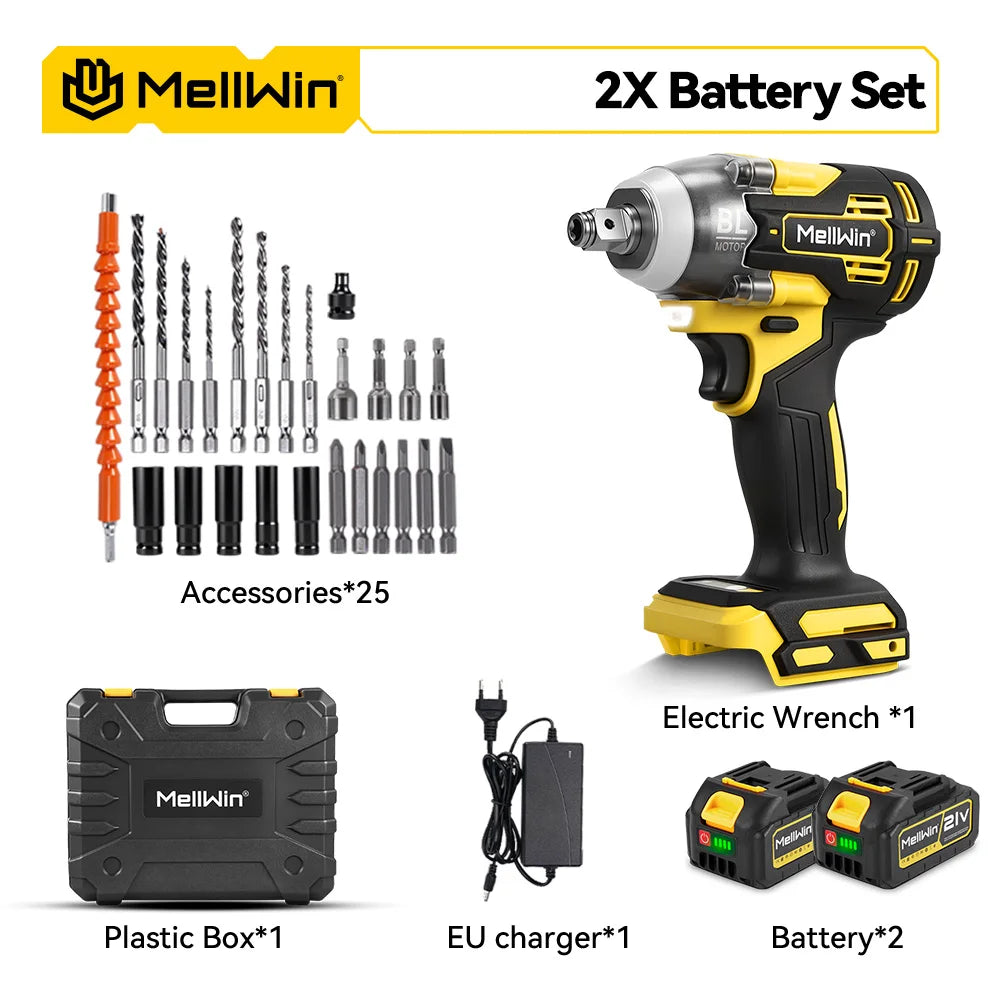 MELLWIN Brushless 520N·m Multi Electric Impact Wrench Set 3IN1 Electric Drill Screwdrive Repair Tool For Makita 18V Battery Pin