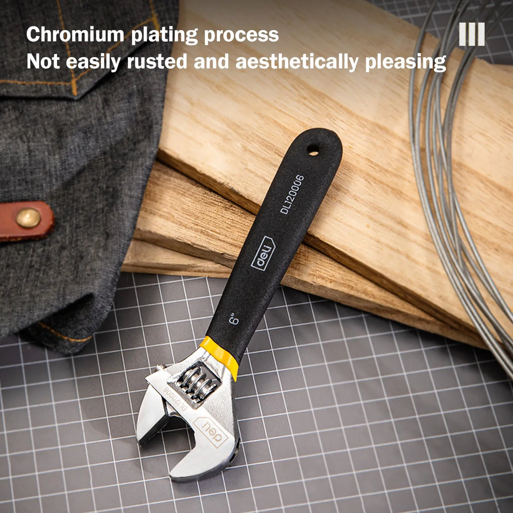 Deli Adjustable Spanner PVC Coated Handle Stainless Steel Universal Spanner Hand Tool 6 8 Inch Household Multifunctional  Wrench