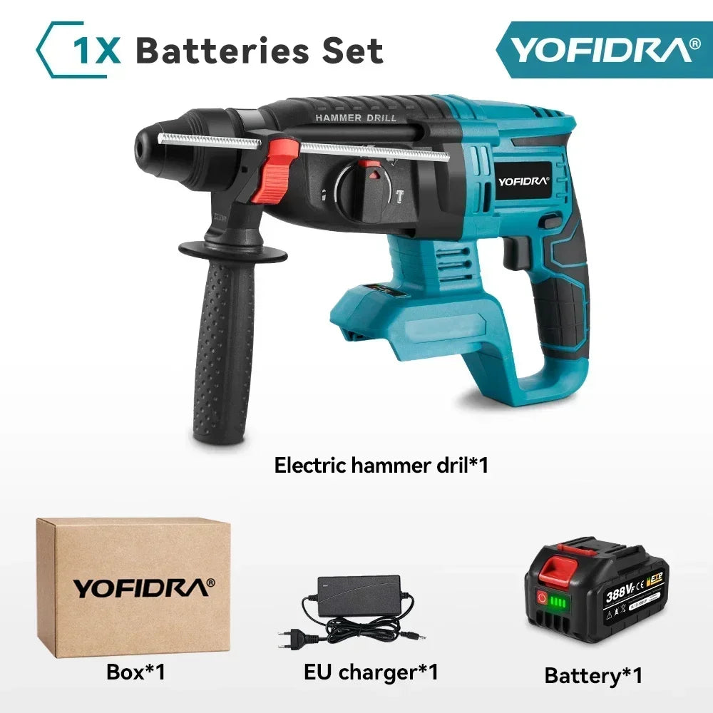 YOFIDRA 26MM Brushless Electric Hammer Drill 1680W Cordless Multifunctional Rotary Hammer Drill Tool For Makita 18V Battery Pin