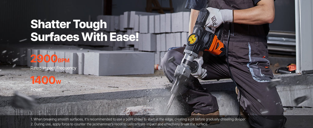 SucceBuy 1400W Demolition Jack Hammer Electric Jackhammer Heavy Duty 2900 BPM Concrete Breaker 2pcs Chisels Bits Chipping